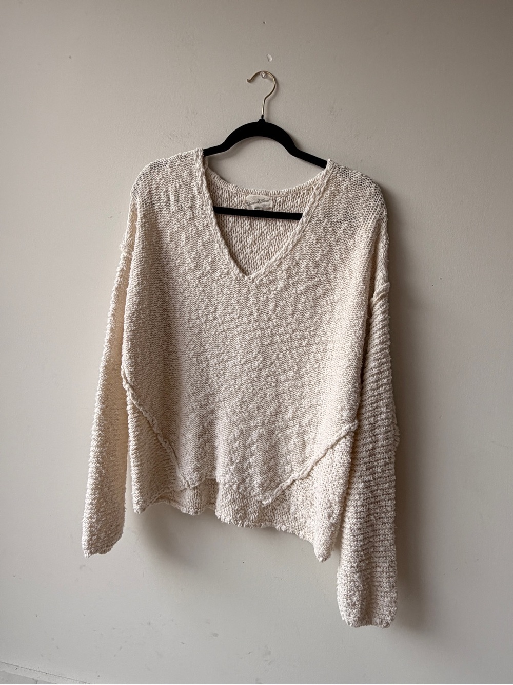 100% Cotton Universal Thread Cream V-Neck Textured Pullover Sweater